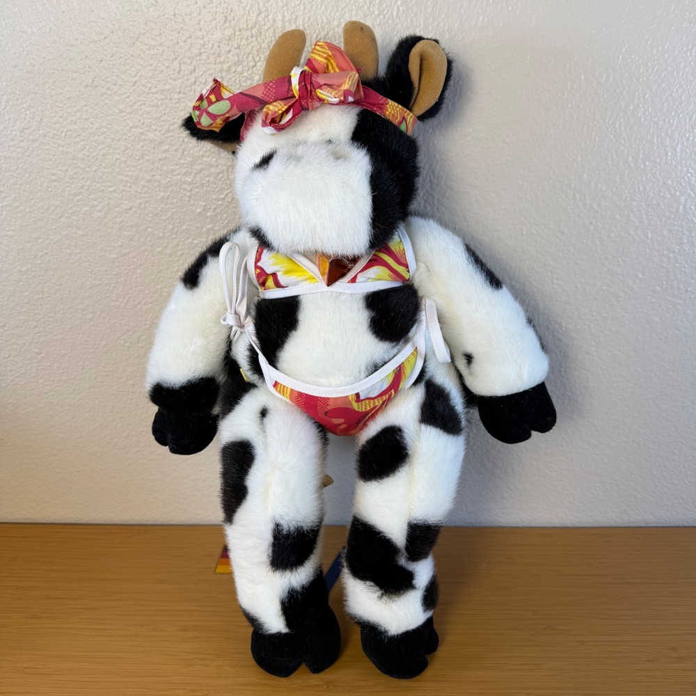 Retired Build-A-Bear Holstein Cow with Bell Plush Black Bikini 1997 Vintage BAB